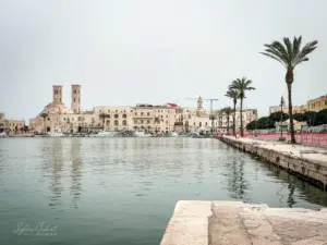 Das Hafenbecken von Molfetta mit seinen Häusern in der typischen Architektur.